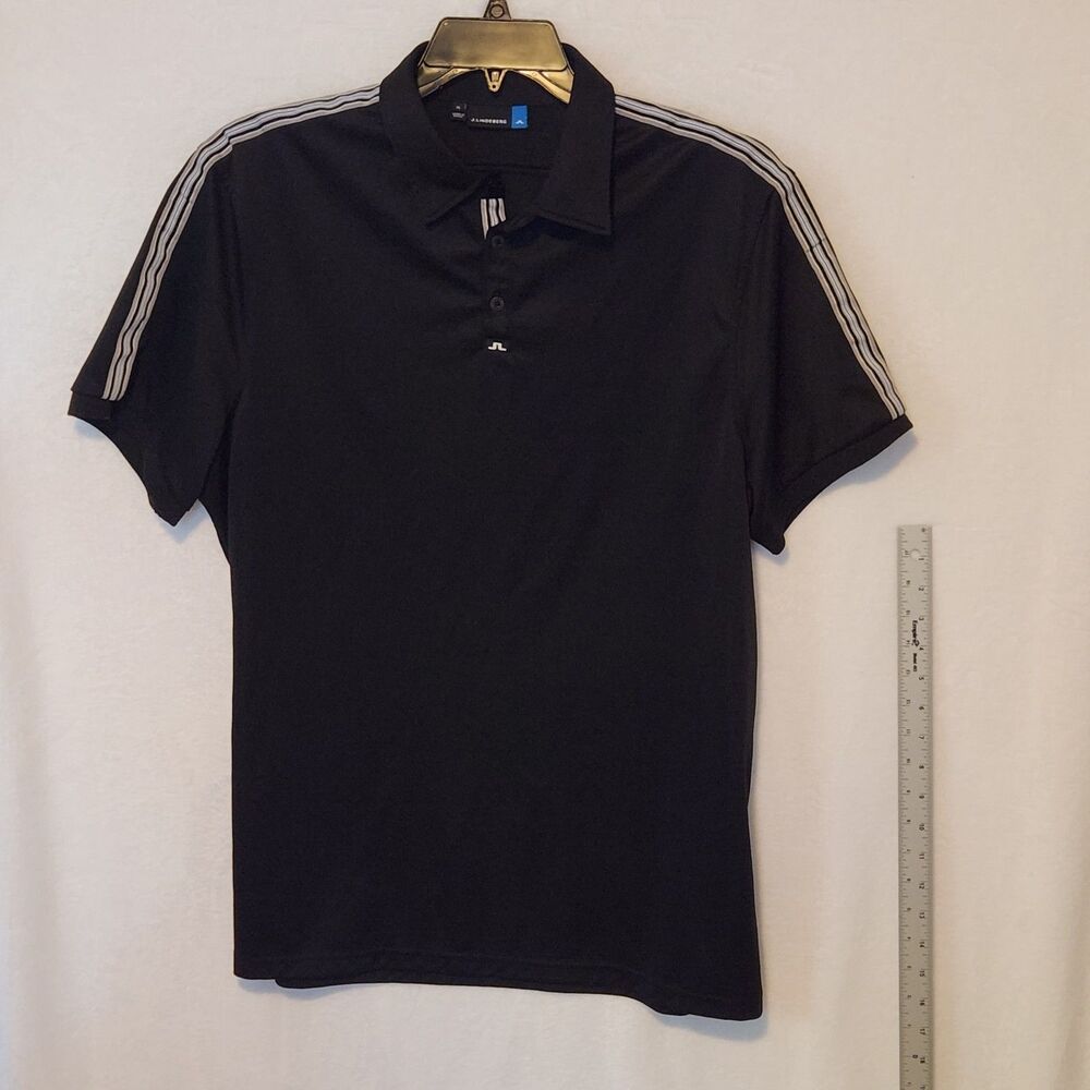 J Lindeberg Men's XL Black Golf Shirt Performance Polo w/ White Contrast Stripes